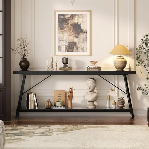 Miniatura 4 de Homieasy Mesa consola extra larga de 70.9 pulgadas, mesa de sofá industrial detrás del sofá con estación de carga y estante de almacenamiento, mesa