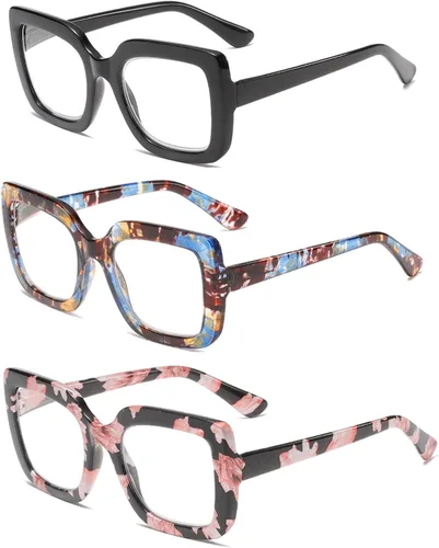 Gafas de lectura para mujer, paquete de 3 lentes de lectura Oprah de gran tamaño para mujer, lentes cuadrados con bisagra de resorte L05