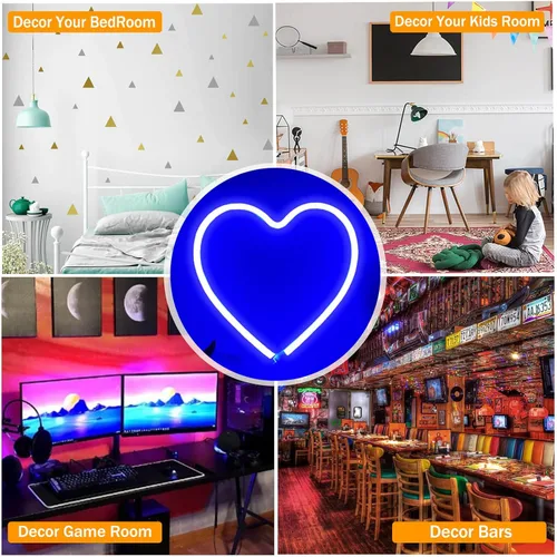 Miniatura 6 de Luces en forma de corazón, luz de neón de corazón azul, luces de corazón de San Valentín, luces de corazón enchufables, luces LED de San Valentín
