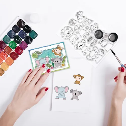 Miniatura 8 de INFUNLY Juego de sellos y troqueles transparentes de animales tropicales – Sello de silicona transparente con forma de animal de león, elefante