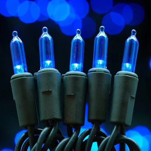 Miniatura 7 de Juego de luces de cadena navideñas azules de 200 unidades LED, 66 pies de cable verde, juego de luces festivas UL certificadas de grado comercial