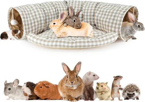 Miniatura 11 de BWOGUE Cama Túnel para Conejos, Juguetes de Tubos Túnel Plegables 2 en 1 con Alfombrilla Removible y Escondite para Gatos, Gatitos, Conejos, Rosa