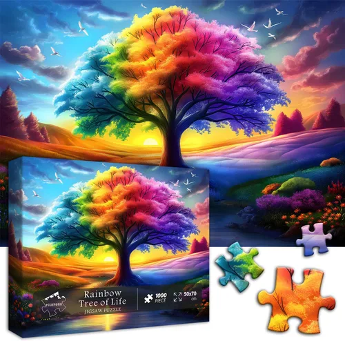 Miniatura 2 de Rompecabezas del Árbol del Arco Iris de la Vida para Adultos de 1000 Piezas, Rompecabezas de Gradiente de Paisaje Colorido, Rompecabezas