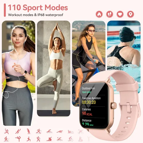 Miniatura 7 de Relojes inteligentes para mujer, reloj de fitness con pantalla táctil de 1.8 pulgadas con frecuencia cardíaca, podómetro, reloj inteligente