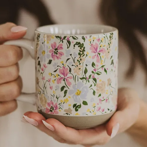 Miniatura 3 de Sweet Water Decor Tazas de café florales de gres - Tazas de café bonitas de 14 onzas para bebidas calientes y frías - Aptas para lavavajillas