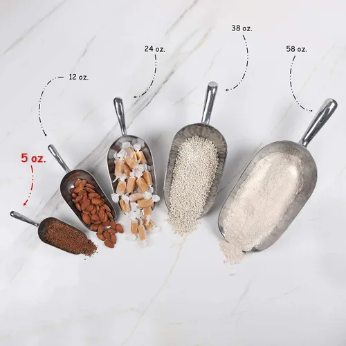 Miniatura 5 de Cuchara de aluminio fundido, 5 onzas, fondo redondo, pequeña cuchara de hielo para uso multiusos, con mango de ranura para dedos