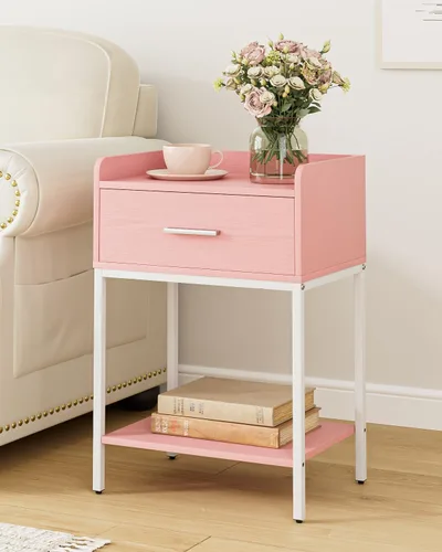 Miniatura 8 de Mesita de noche, mesita de noche moderna de 3 niveles, mesita de noche con cajón de almacenamiento y estante, mesa auxiliar pequeña para dormitorio