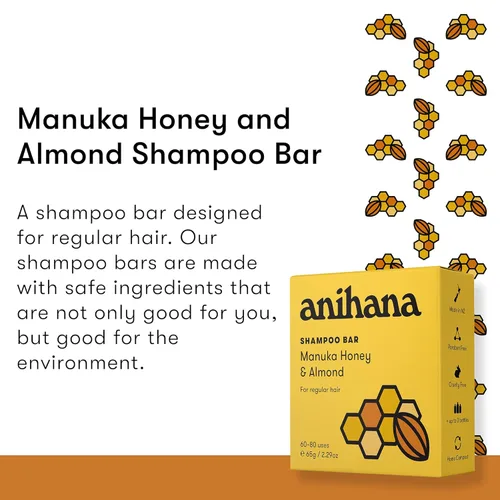 Miniatura 2 de ANIHANA Barra de Champú para Cabello Normal Regular Limpio Purificante Aspecto Natural Saludable y Brillo Sin Parabenos Miel de Manuka y Almendra