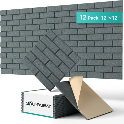 Paneles de pared acústicos autoadhesivos, paquete de 12 paneles absorbentes de sonido en ladrillo, paneles de espuma de alta densidad con Gris-oscuro