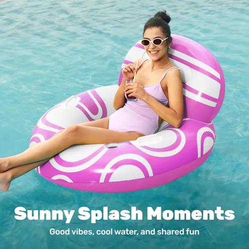 Miniatura 2 de Sloosh Silla flotante inflable para piscina, sofá flotante de tubo de río, sofá con respaldo grande, silla flotante sobre el agua, parte inferior