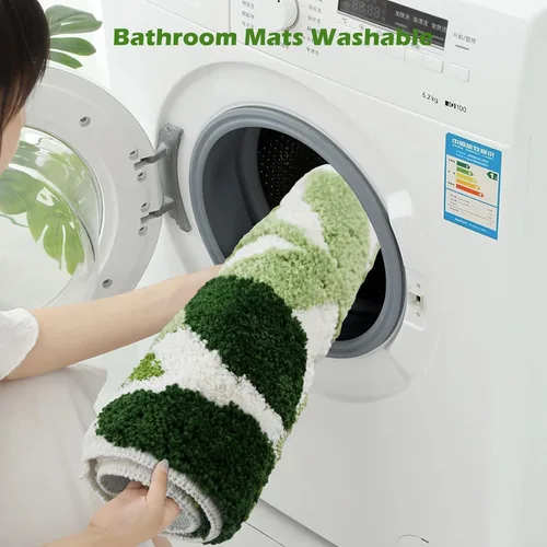 Miniatura 4 de Alfombra de baño acolchada 24" x 17" extra suave, alfombrilla de baño verde, lavable a máquina, linda alfombra de hojas antideslizante y duradera