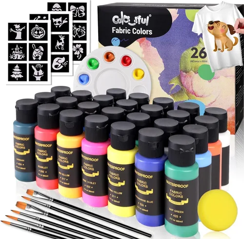 Miniatura 11 de Colorful Juego de Pintura de Tela para Ropa de 12 Colores - Kit de Pintura Textil Permanente para Zapatos, Lienzo - Juego de Pintura Antideslizante