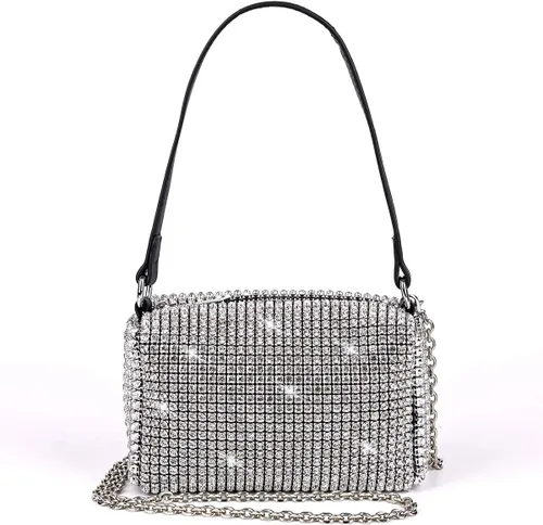 Miniatura 10 de Bolso de mano de noche con cristales brillantes para mujeres y niñas, bolso cruzado brillante para boda, graduación, fiesta, club, bolsos de mano