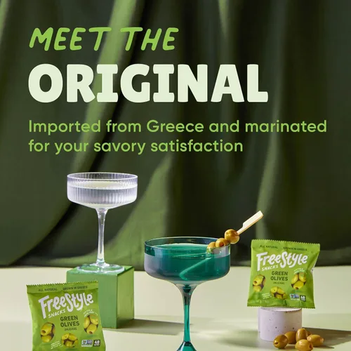Miniatura 3 de Freestyle Snacks Paquetes de Aperitivos de Aceitunas – Porción Individual – Aceitunas Verdes Frescas Deshuesadas, Tamaño Jumbo, Cultivadas