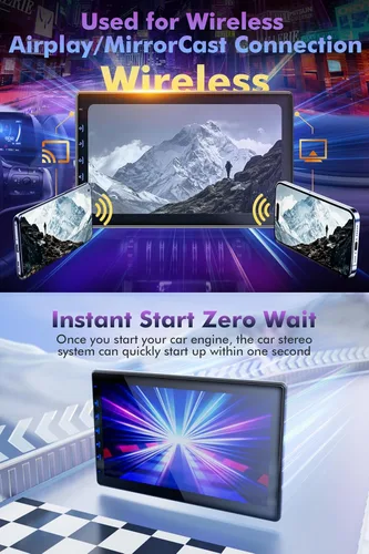 Miniatura 5 de Pantalla táctil de 10" para coche, utilizada para Apple Carplay inalámbrico Android Auto MirrorLink, estéreo de coche portátil con Bluetooth, cámara