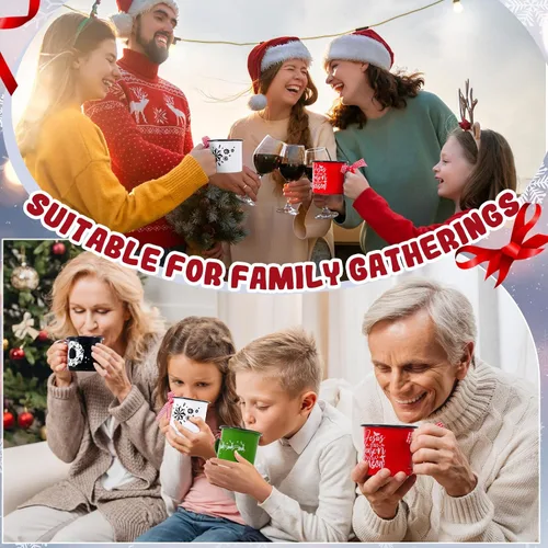 Miniatura 3 de Sliner 12 mini tazas de café de Navidad a granel con cinta a cuadros de 8.5 onzas, taza de metal esmaltado de Navidad con borde negro para el hogar
