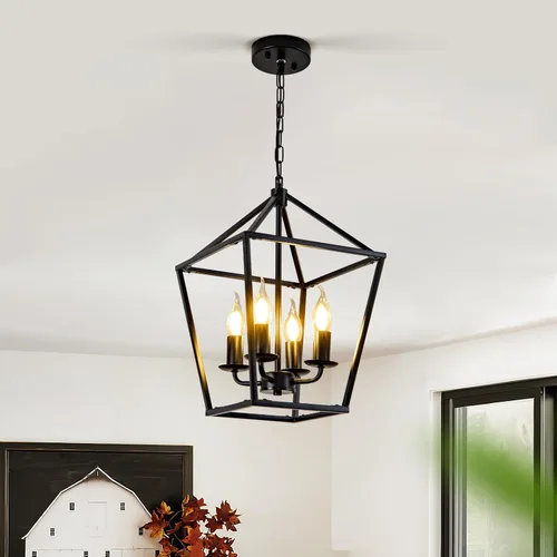 Miniatura 29 de Lámpara colgante estilo granja, luces colgantes negras para isla de cocina, luz colgante de metal industrial y madera vintage, lámpara de techo