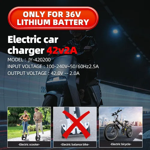 Miniatura 7 de Cargador de scooter eléctrico de repuesto de 42 V 2 A con certificación UL para cargador Hoverboard de 36 V con 5 enchufes, compatible con adaptador