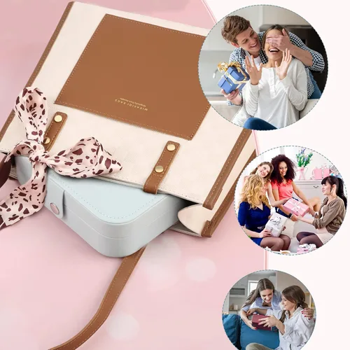 Miniatura 6 de Joyero de viaje, organizador de joyas pequeño de piel sintética para mujeres y niñas, mini estuche de viaje portátil de doble capa para guardar