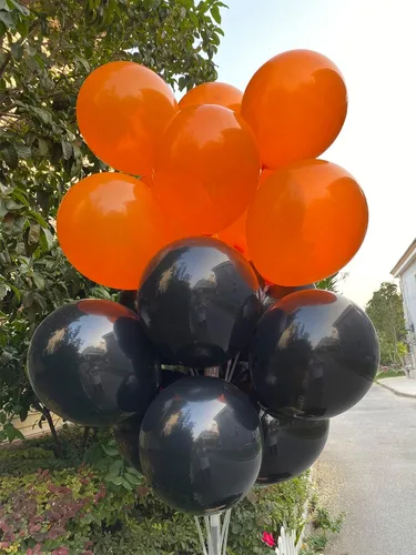Miniatura 4 de 100 globos de látex de 12 pulgadas en negro y naranja, perfectos para Halloween, graduación, cumpleaños, baby shower, Acción de Gracias