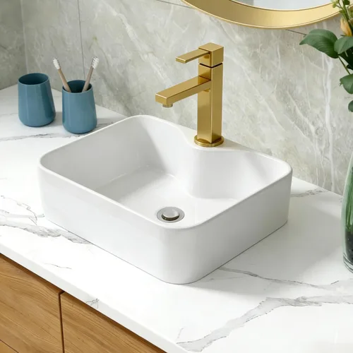 Miniatura 9 de Lordear Lavabo Rectangular de Baño Tipo Vasija 24X14 Pulgadas Lavabos de Baño Blancos de 24 Pulgadas con Borde Negro Lavabo de Cerámica Sobre
