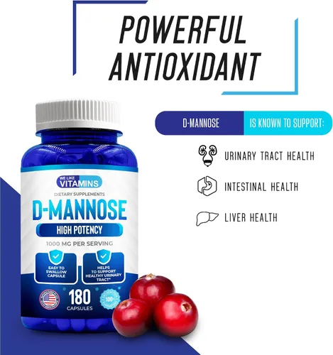 Miniatura 3 de We Like Vitamins D-Mannose - Cápsulas de 1000 mg – 180 cápsulas vegetales fáciles de tragar – El suplemento de manosa de arándano D ayuda a apoyar