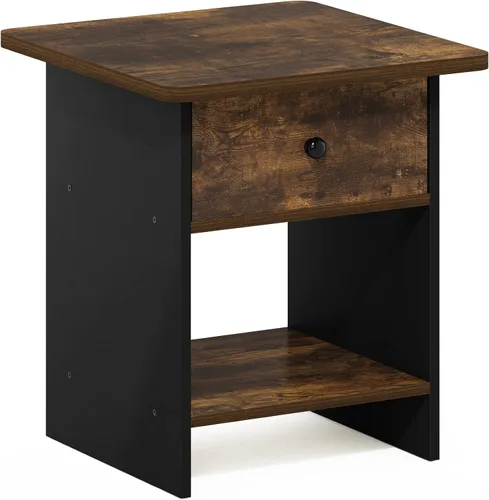 Miniatura 6 de Furinno Dario - Mesa auxiliar / estante de almacenamiento de noche con cajón de contenedor, pino ámbar/negro, 1 paquete, contenedor superior