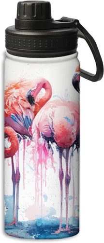 Miniatura 22 de Botella de agua deportiva a prueba de fugas con diseño de conejito junto a flores lilas, 18 onzas, de acero inoxidable duradero de doble pared