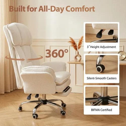 Miniatura 7 de Silla de oficina grande y alta, silla ergonómica ejecutiva para juegos de computadora con reposapiés, reposabrazos abatibles para mascotas y espacio