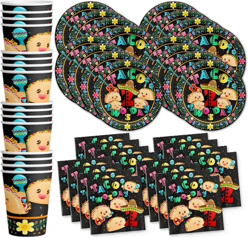 Miniatura 16 de Suministros de fiesta temática mexicana - Juego de platos de tacos con servilletas y tazas Kit para 16