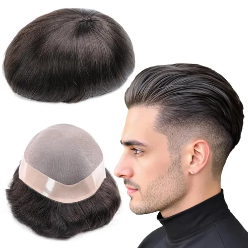 Miniatura 22 de Toupee - Sistema de reemplazo de cabello para hombres, cabello humano real, 5 x 7 pulgadas, base de encaje mono, extensión duradera para hombre