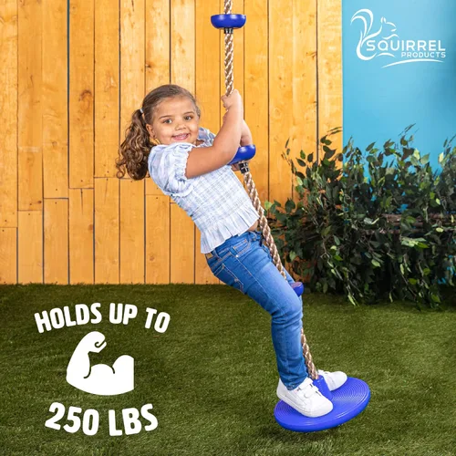 Miniatura 6 de Squirrel Products Cuerda de escalada con columpio de disco - Equipo de juego activo para exteriores - Azul