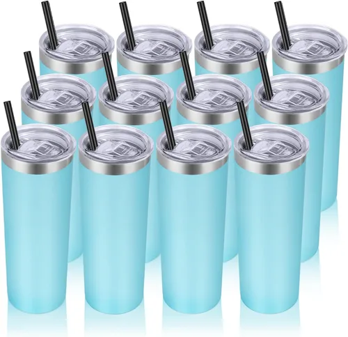 Miniatura 23 de VEGOND - Vaso delgado de acero inoxidable de 20 oz con aislamiento al vacío con tapa y pajita, taza de café de doble pared, taza de viaje