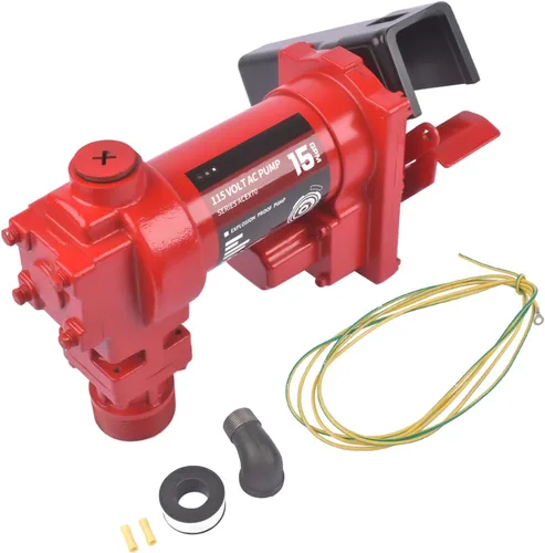 Miniatura 2 de Bomba de transferencia de combustible roja resistente de 115 V 15 GPM AC con protección térmica de sobrecarga para aceite, combustible, gasolina