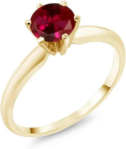 Anillo de compromiso solitario con piedra preciosa redonda de oro amarillo de 14 quilates de 0.236 in para mujer | Ajuste clásico de 6 puntas y