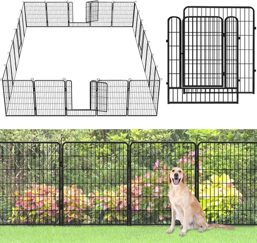 Miniatura 13 de Valla decorativa de metal para jardín con puerta, 32 pulgadas de alto x 64 pies de largo, valla sin excavación, 24 paneles para perros, valla