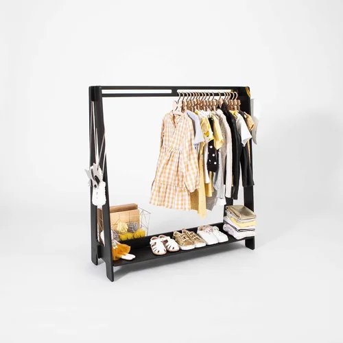 Miniatura 8 de Sweet Home from wood Armario infantil – Perchero de madera con riel colgante y estante de exhibición para niños – Muebles de tocador DIY (negro)