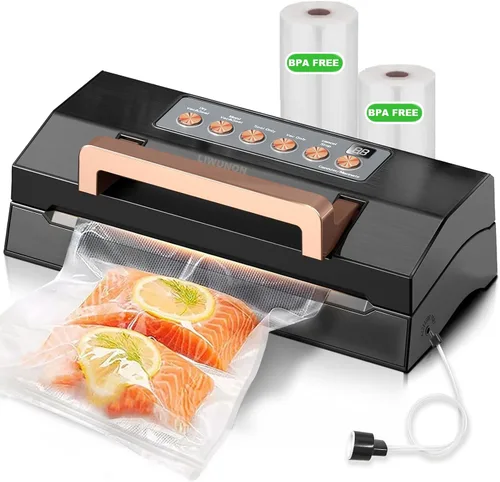 Potente máquina selladora al vacío de succión, sellador al vacío de alimentos totalmente automático comercial con doble sellado térmico, modos secos