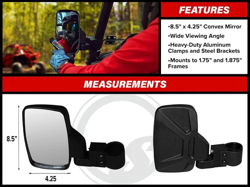 Miniatura 3 de SuperATV Espejos laterales para Polaris Ranger/RZR/Ace/Kawasaki Teryx/Mule/Honda Pioneer/Can-Am Maverick/Yamaha/CFMOTO/Arctic Cat- See Fitment Se