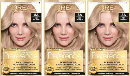 Miniatura 14 de L'Oreal Paris Superior Preference Fade-Defying + Shine - Tinte permanente para el cabello, rubio rosado medio 8RB, paquete de 1, tinte para el 8RB