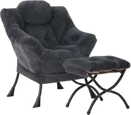 Miniatura 26 de MBOOYOME - Silla perezosa con otomano plegable, sillón de acento moderno de ocio con reposabrazos y bolsillo lateral y reposapiés plegable, silla