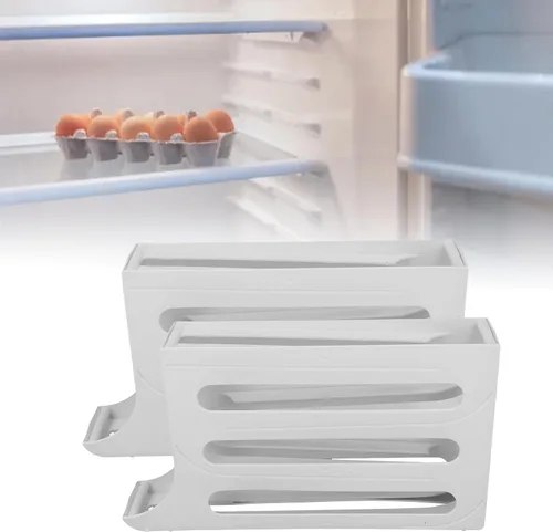 Miniatura 6 de Soporte para huevos para refrigerador, 60 unidades dispensador automático de huevos con 4 niveles y filas dobles, organizador de bandejas de huevos