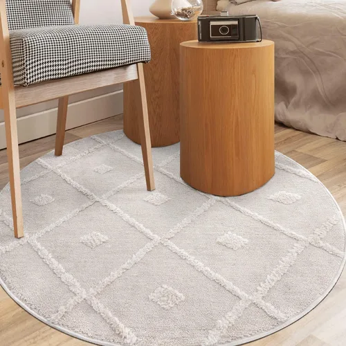Miniatura 15 de Antep Rugs Palafito 5x7 Alfombra de Área Interior Geométrica Shag Diamante de Pelo Alto-Bajo Texturizada (Blanco, 5'3" x 7'6")