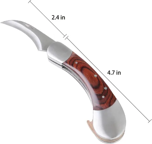 Miniatura 6 de Coowolf Cuchillo de forraje de hongos con cepillo y funda, hoja curvada de acero inoxidable de 7.1 pulgadas, diseño plegable con mango de madera