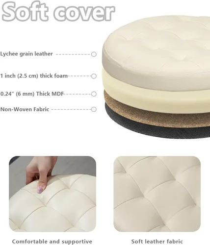 Miniatura 5 de Bsketa® Otomana plegable redonda de almacenamiento de 14" x 14" x 13" pulgadas, taburete de pie con asiento acolchado de espuma más gruesa, banco