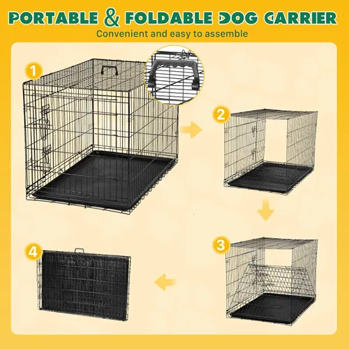 Miniatura 5 de Jaula para perros – Jaula portátil extra grande de 48 pulgadas de doble puerta, jaula de alambre de metal para mascotas con bloqueo seguro, bandeja