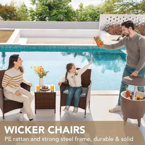Miniatura 2 de Devoko Juego de Muebles de Porche de Patio de 3 Piezas Sillas de Mimbre de Ratán PE con Mesa Juegos de Muebles de Jardín para Exteriores Marrón/Gris