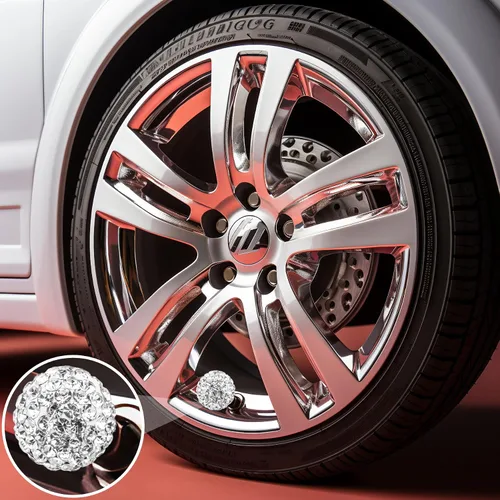 Miniatura 3 de 4 piezas de tapones de válvula de neumático con cristal brillante y diamante, tapones de rueda de coche con diamantes de imitación brillantes