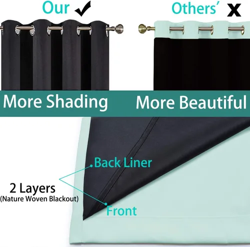 Miniatura 5 de Yakamok - Cortinas 100% opacas con aislamiento térmico, 2 capas gruesas completamente opacas para sala/dormitorio, con forro negro