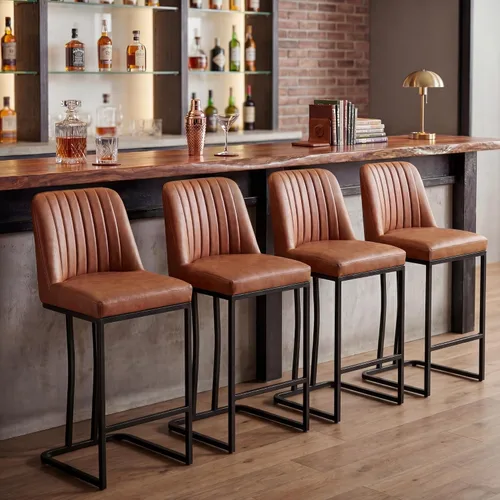 Miniatura 8 de LSSPAID Juego de 2 taburetes de bar de altura de mostrador, sillas de bar tapizadas modernas de poliuretano con respaldo y reposapiés, patas
